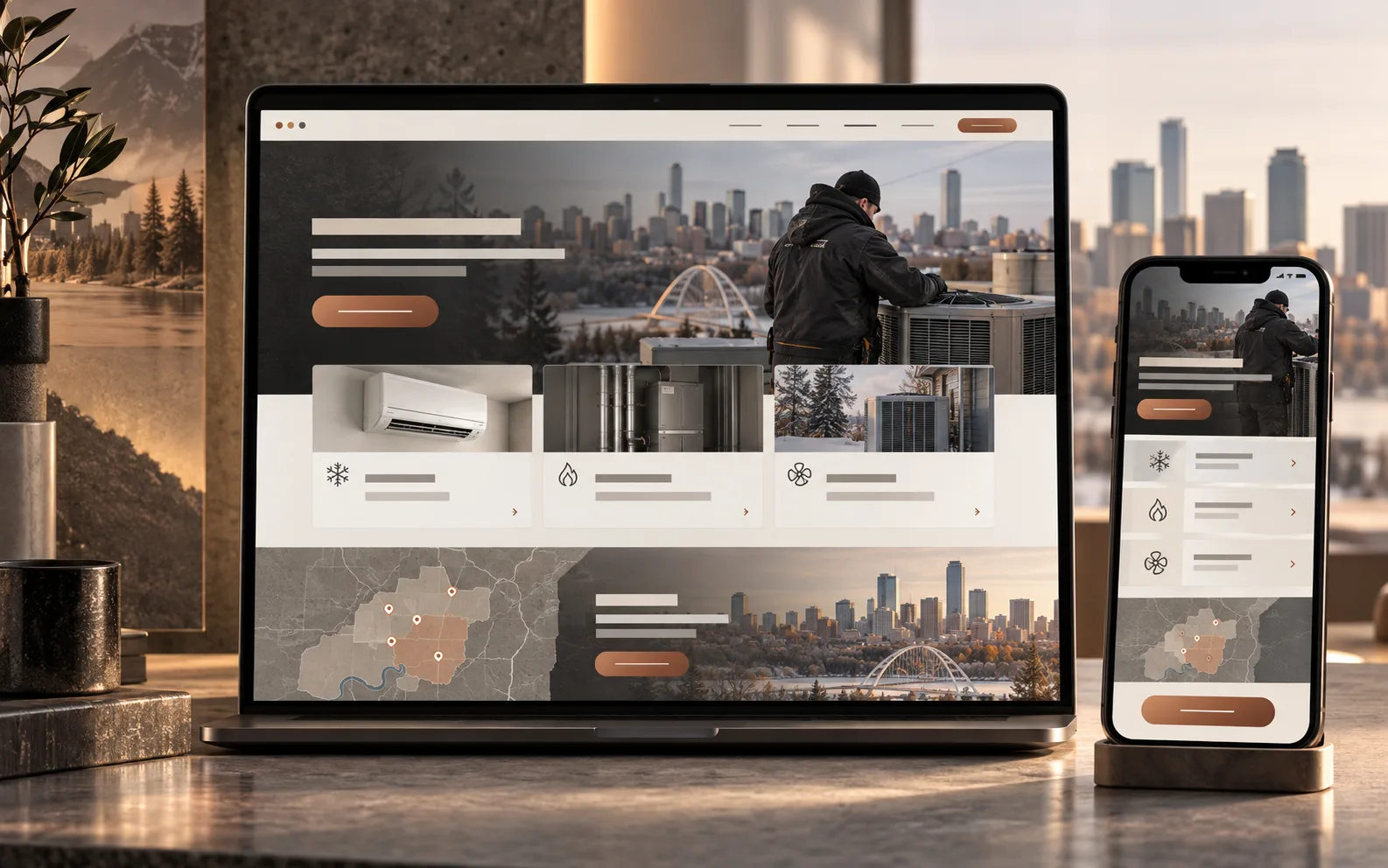 Edmonton HVAC website concept shown across desktop and mobile screens
